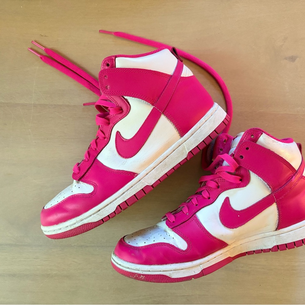 Nike Pink and White Dunk High Sneakers
